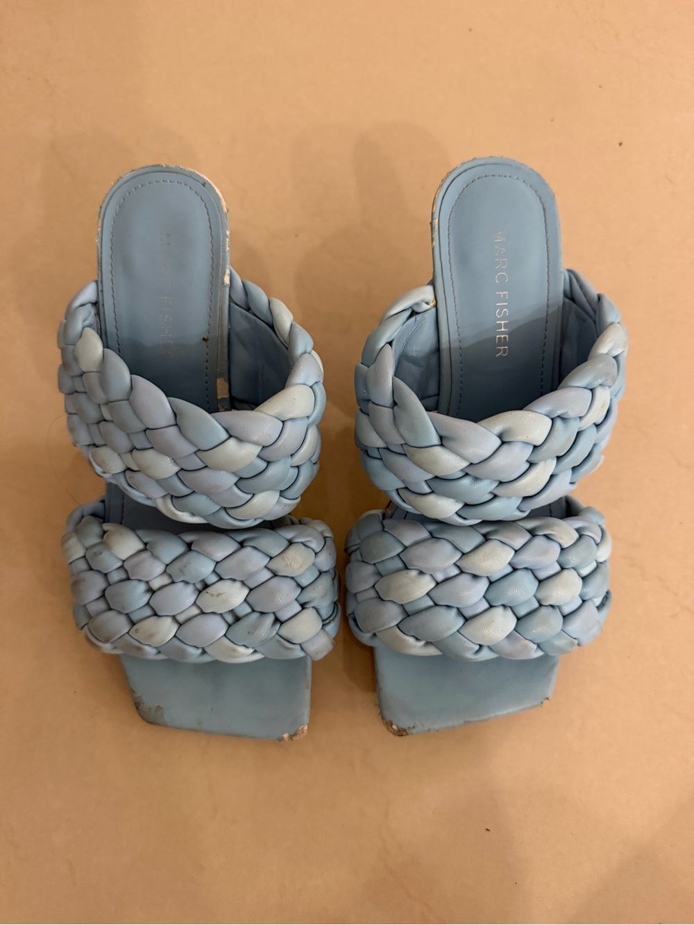 Marc Fisher Powder Blue Braided Double-Strap Slide Heels